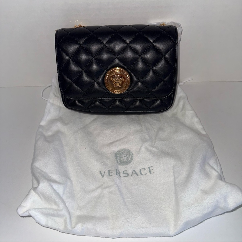 NWT VERSACE Medusa luxury black calfskin quilted gold hardware mini shoulder bag - Picture 3 of 8